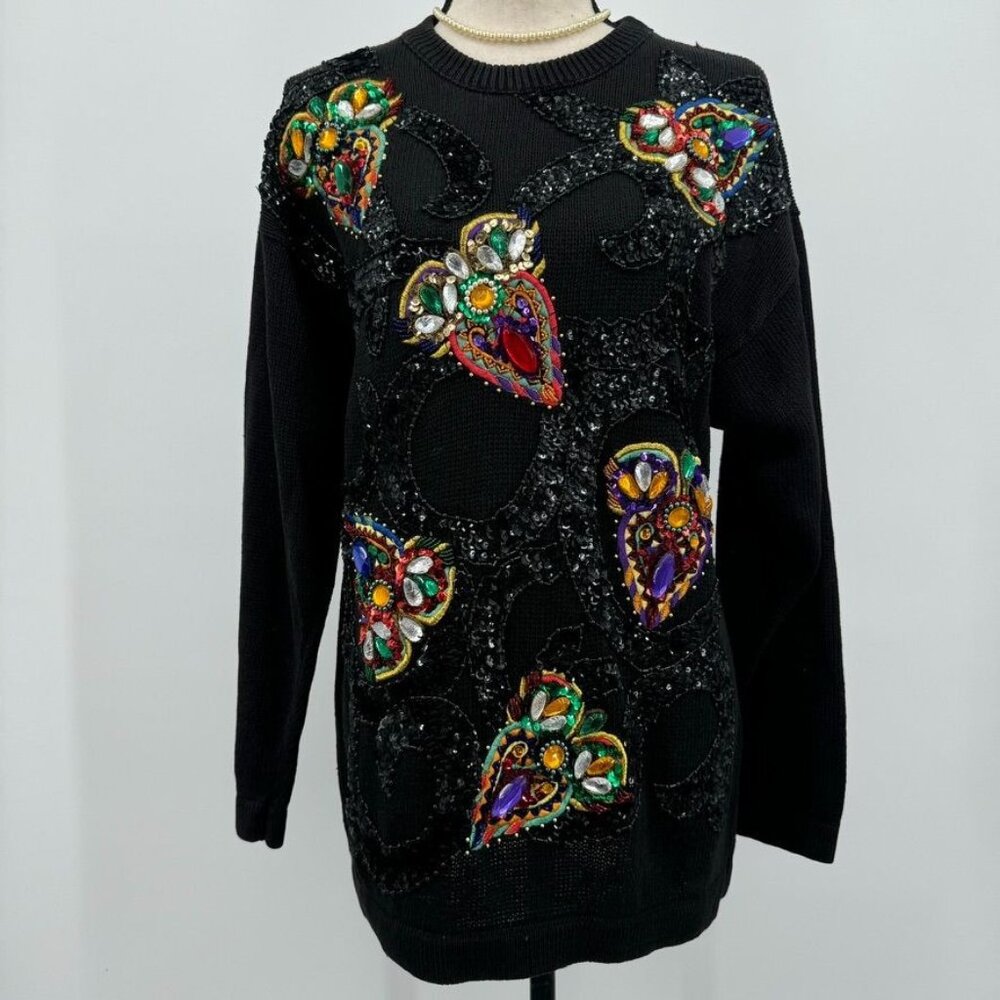 vintage western connection paisley embroidered bedazzled sweater